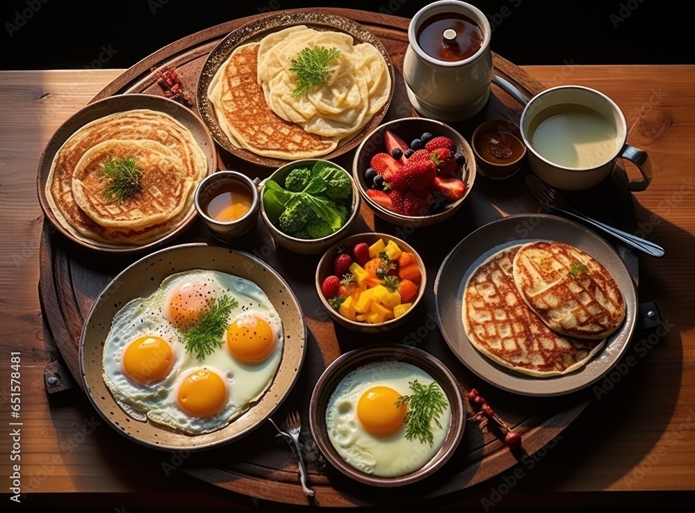 Breakfast plate with fruits and food