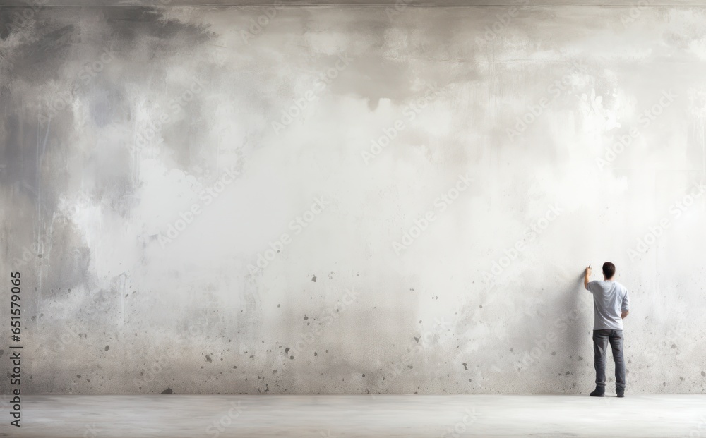 Man pouring concrete in a room with tiles