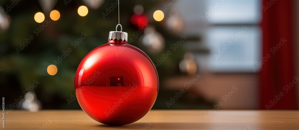 Place the red ball toy on the Christmas tree