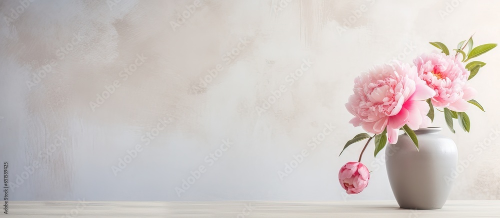 Pink flower in container on old white background