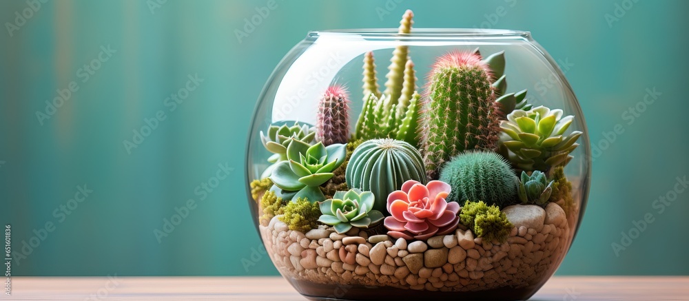 Terrarium with cacti and succulent plants