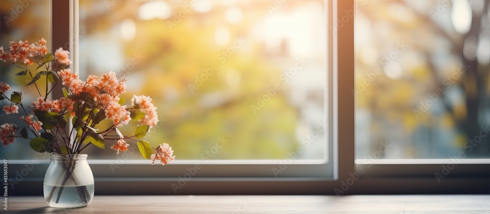 Home coziness concept seen through a blurred window background