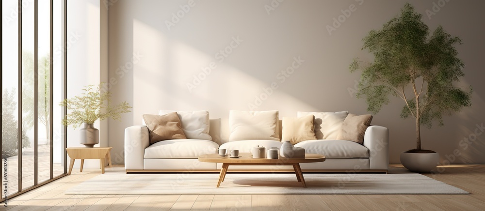 Modern living room with Scandinavian style background featuring a ed mock up poster frame