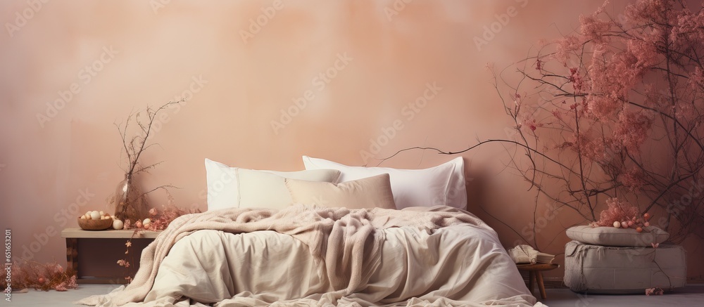 Pillows arranged on bed with bedclothes