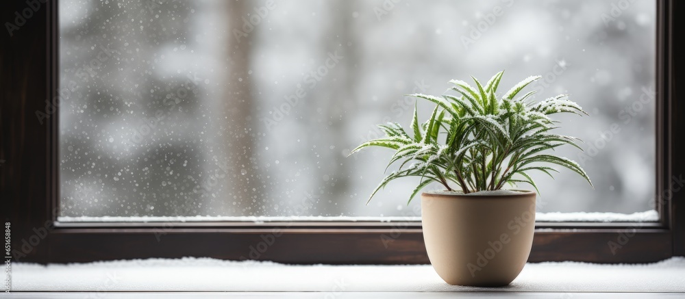 Winter time houseplant indoors on windowsill