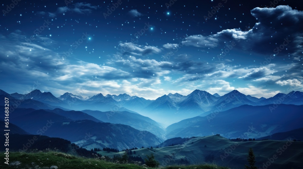 Summer mountains with a clear starry sky