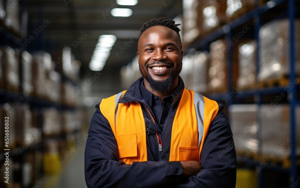 Worker in warehouse happy employee