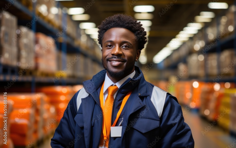 Worker in warehouse happy employee