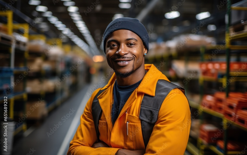 Worker in warehouse happy employee