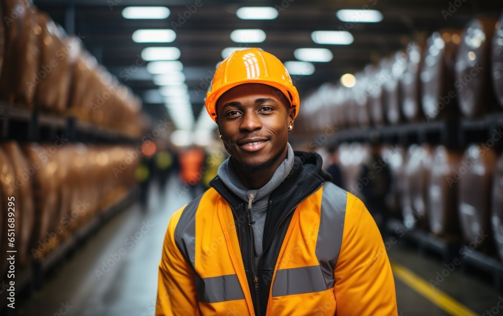 Worker in warehouse happy employee