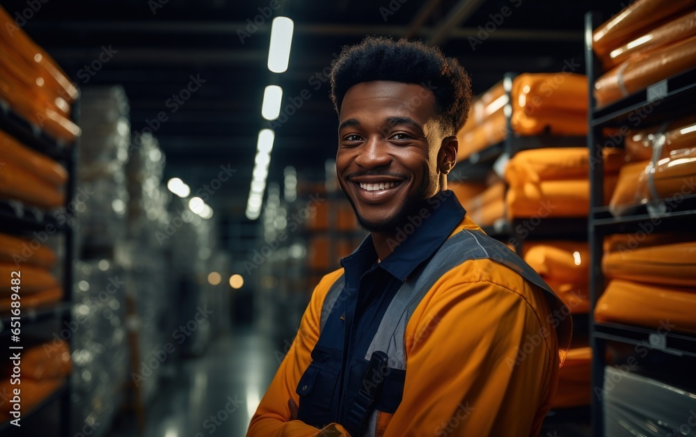 Worker in warehouse happy employee