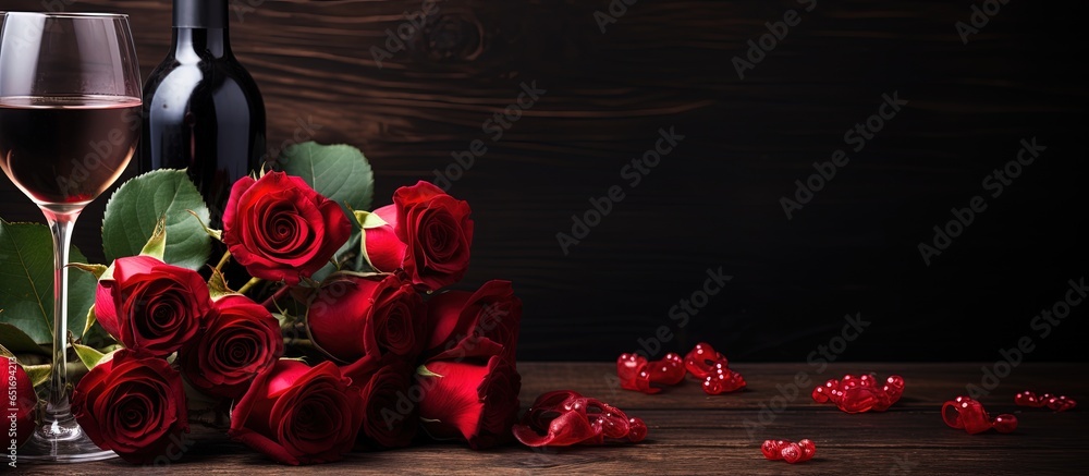 Valentine s card with romantic elements on black background