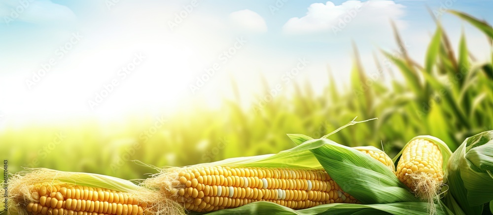 Corn cobs in a corn field