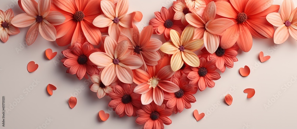 2019 Color of the Year Living Coral in a heart shaped flower arrangement symbolizing Valentine s Day and love in fashion