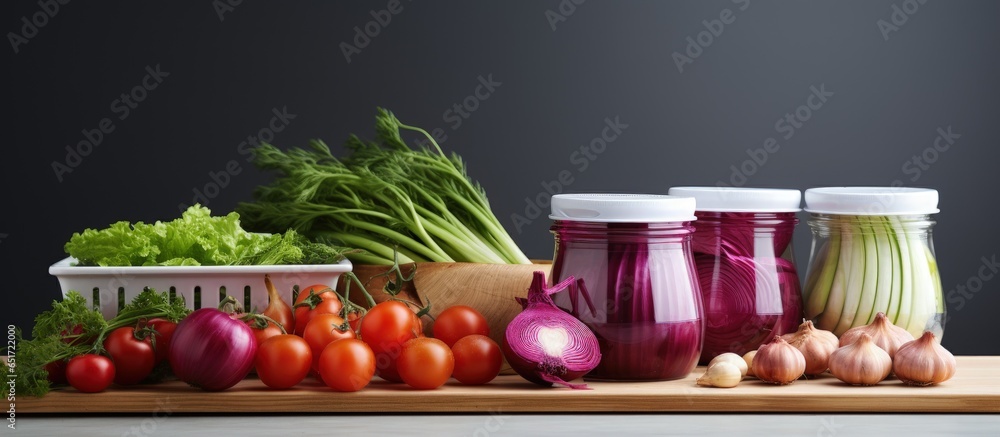 Onion and fresh foods on table Storage