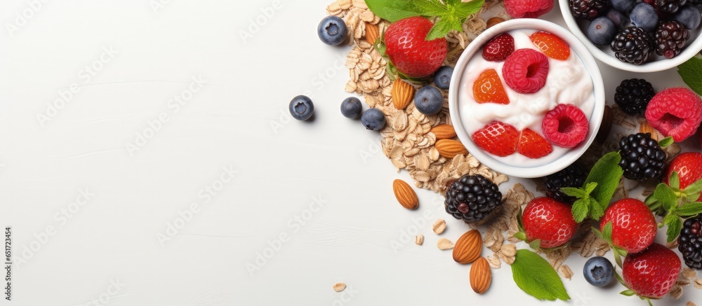 Health promoting morning meal seen from above