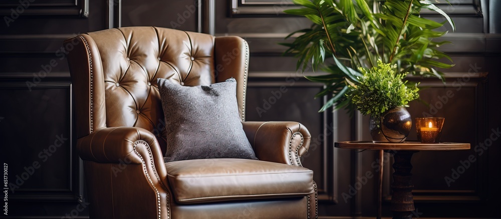 Luxurious wooden armchair in an elegant reading room reflecting an aspirational lifestyle