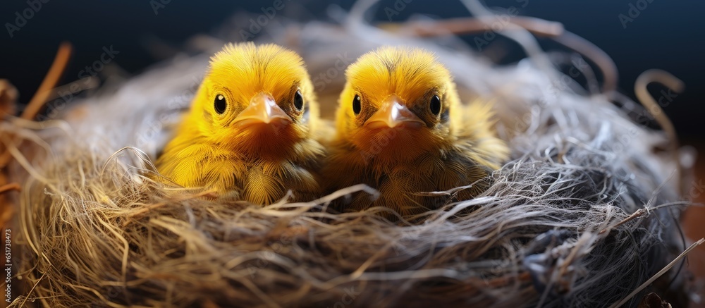 Bird chicks in plastic waste nest awaken