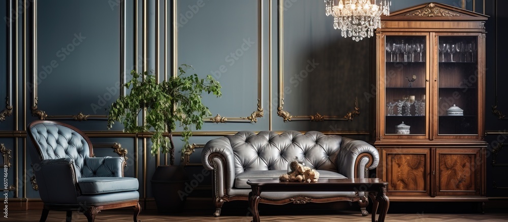 Upscale vintage furniture in well lit sitting room