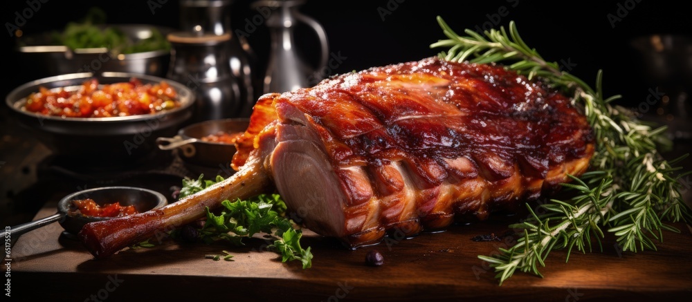 Classic pork dish homemade Easter ham served at festive meal