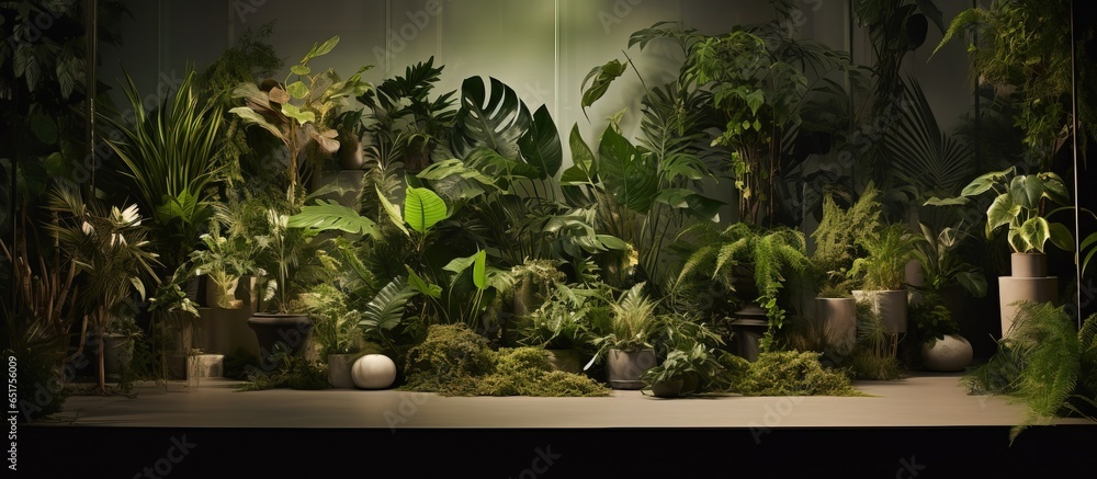 Indoor plant display Lush vegetation Untamed indoor spaces