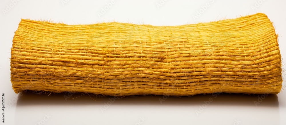 Yellow jute rug on white background