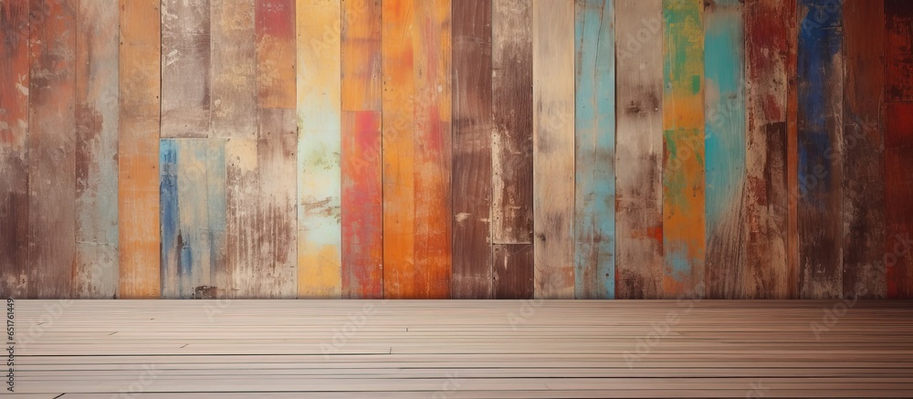 Wooden floor and painted wall in the background