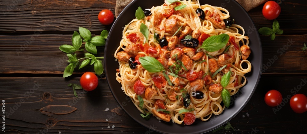 Greek inspired pasta with grilled seafood