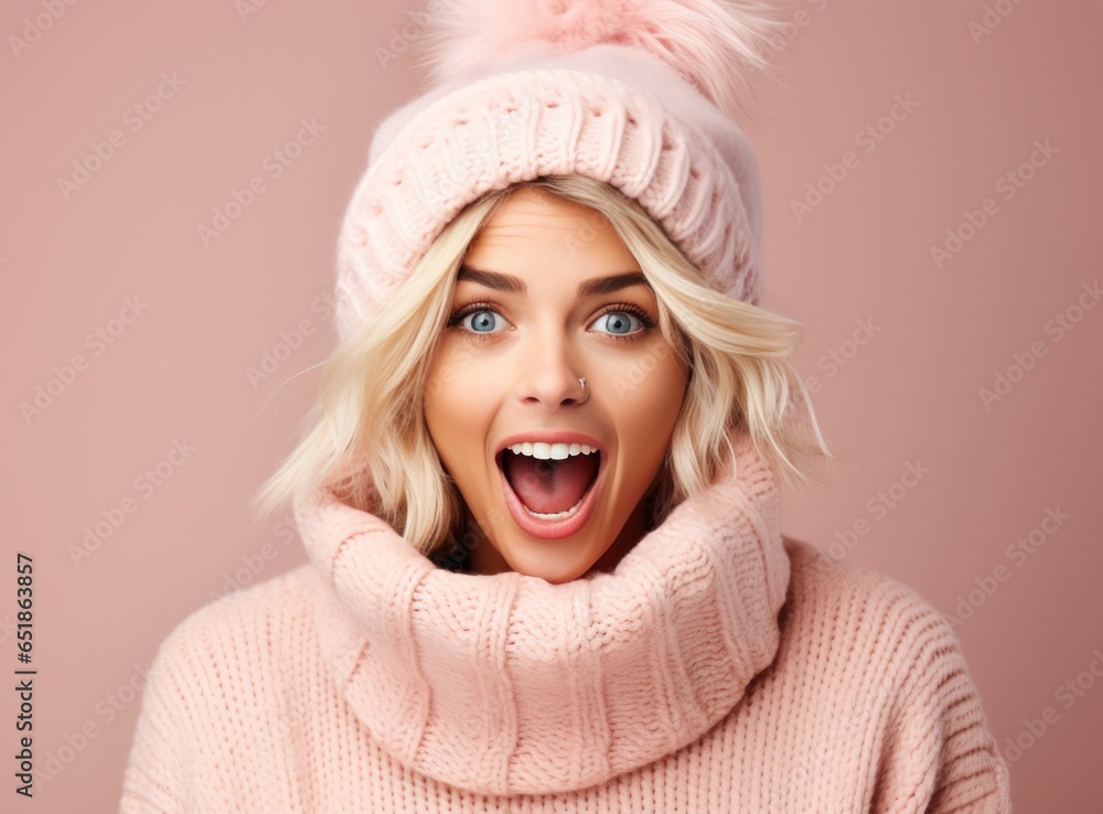 Beautiful woman in winter coat laughing