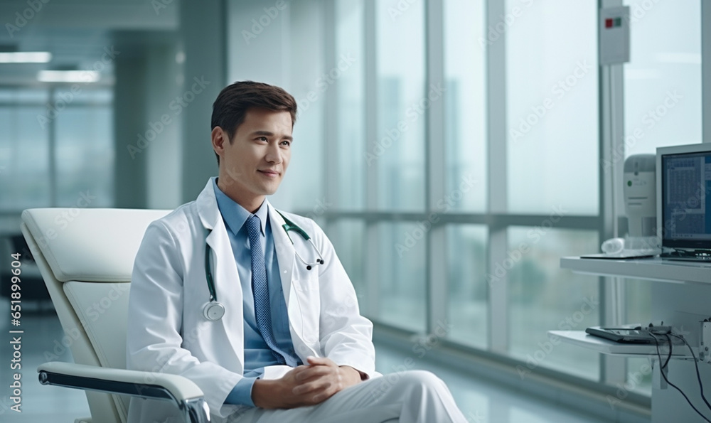 Doctor sitting in modern medical office interior