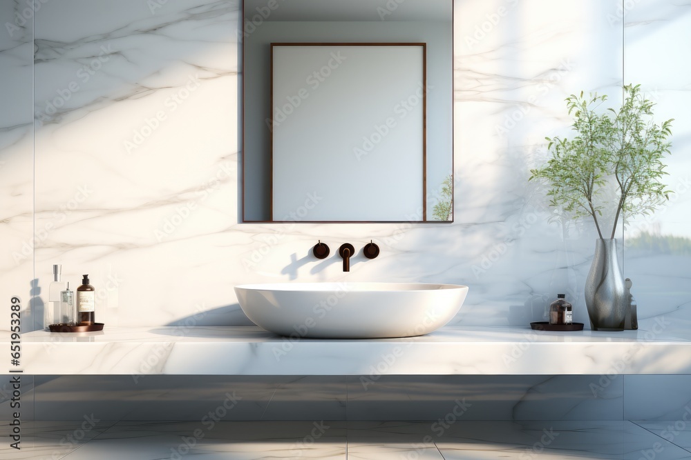 Light gray marble floor sink in minimalist style.