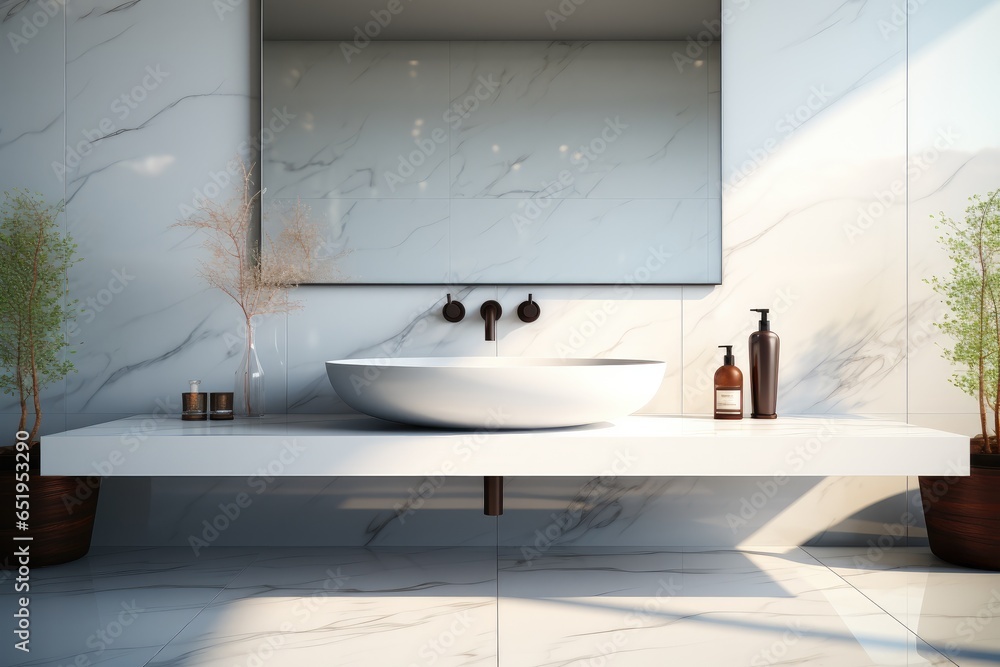 Light gray marble floor sink in minimalist style.