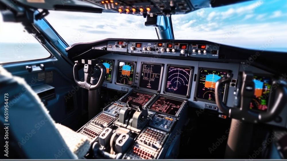 Cockpit of a modern private jet airplane.