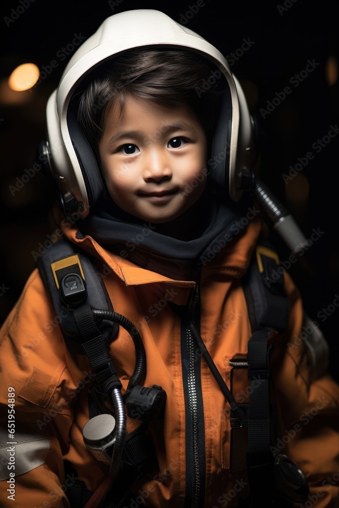 Portrait of boy Chinese firefighter.