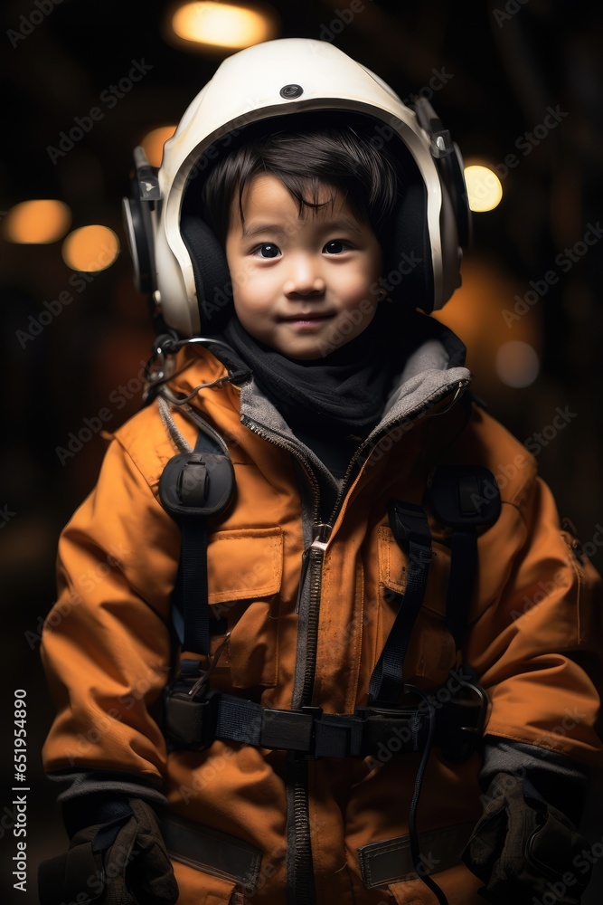 Portrait of boy Chinese firefighter.