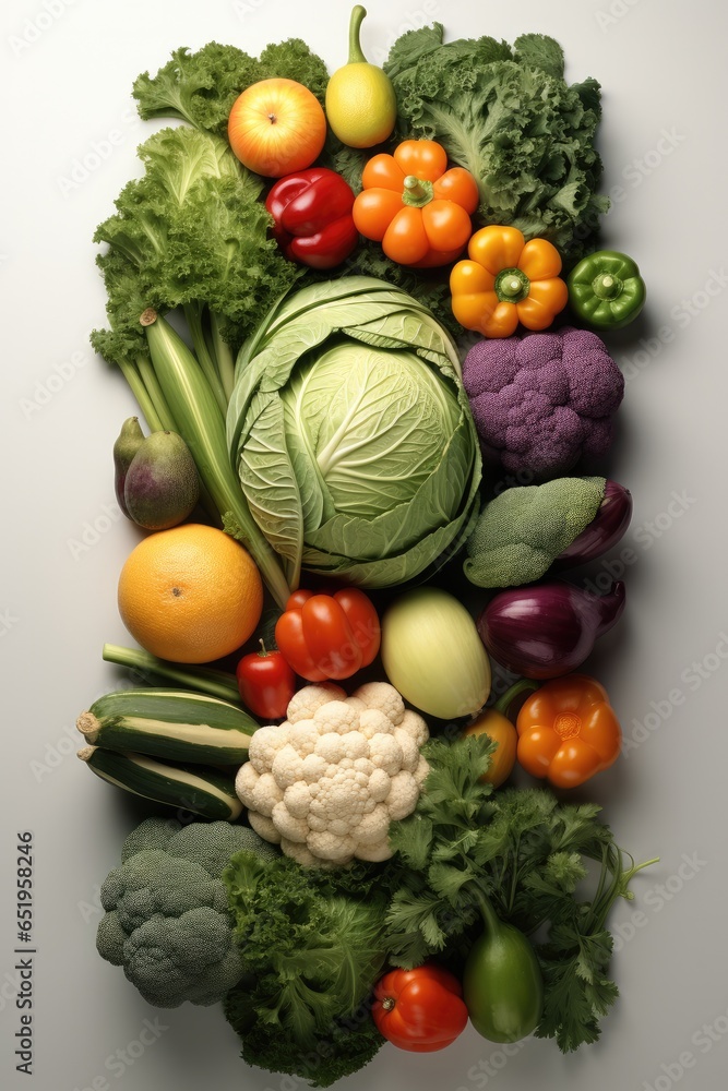 Vegetable on white background, Top view.