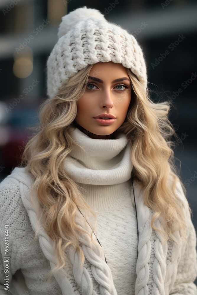 Young woman in stylish winter outfit