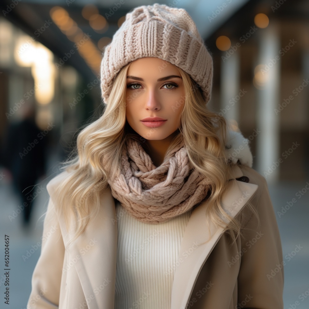 Young woman in stylish winter outfit