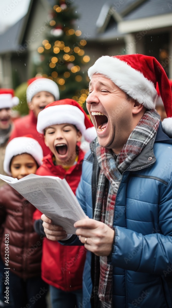 Cheerful group caroling in the neighborhood