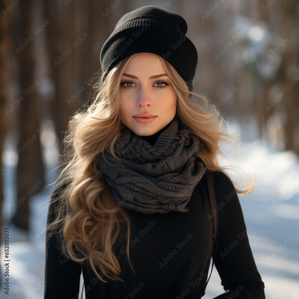 Young woman in stylish winter outfit