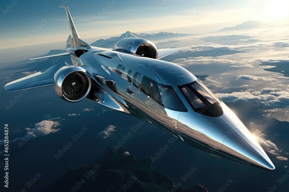 Prototype ultrasonic aircraft, Futuristic Private Jet Airplane.