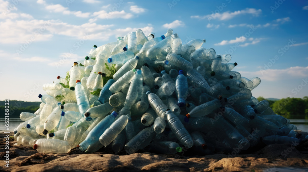 Pile of garbage bottles, Large garbage pile.