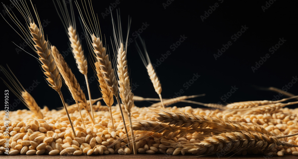 Wheat accompanied on dark background.