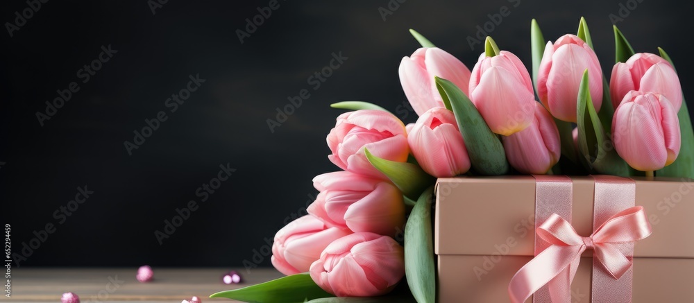 Valentine s Day tulips with gift and card