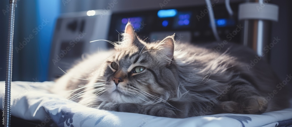 Vet uses ultrasound to examine cat s organs doctor cares for pets in clinic