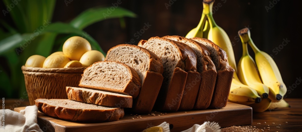 Vegan gluten free bread with vegetarian ingredients sliced and ready on a rustic wooden table