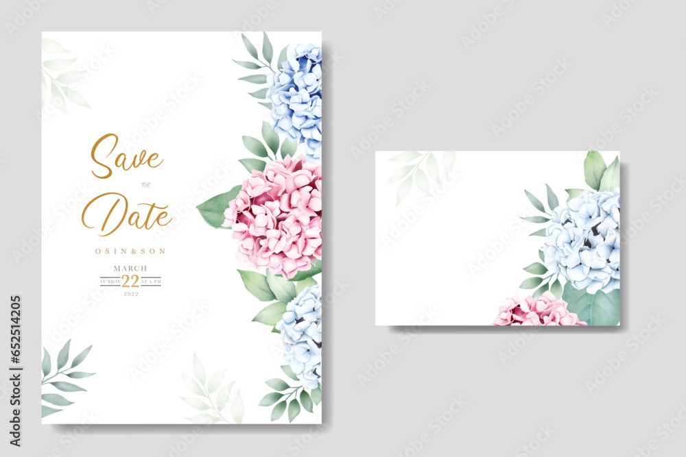 Beautiful hydrangea floral wedding invitation card 