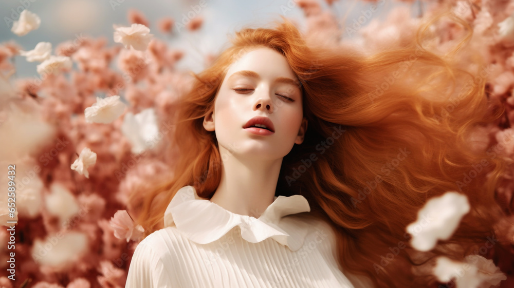 Elegant young woman with beautiful flowers