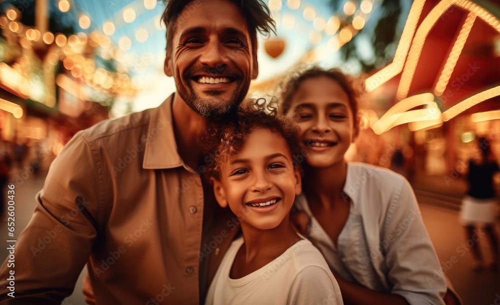 Happy family at the amusement park.