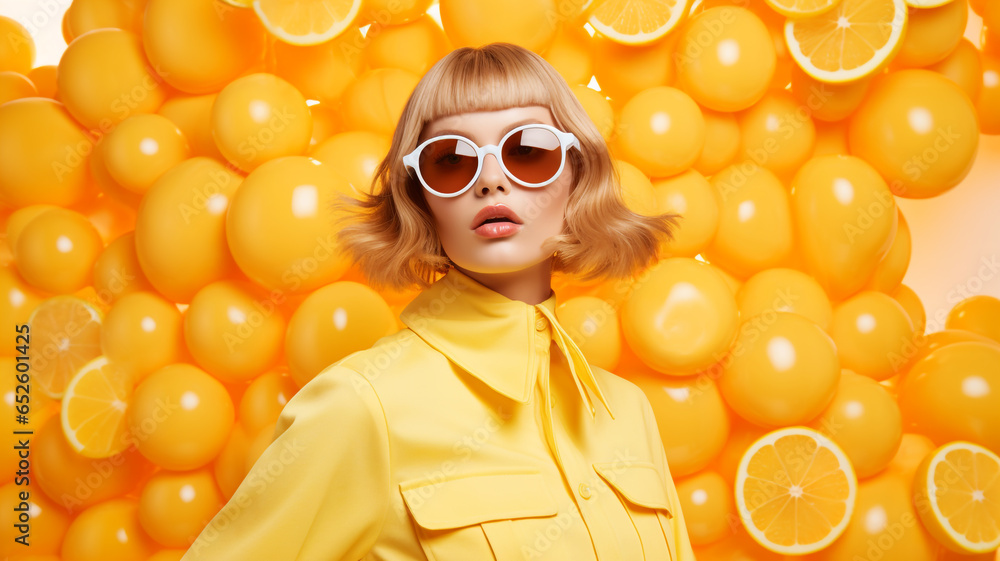 Beautiful young woman with orange shaped objects